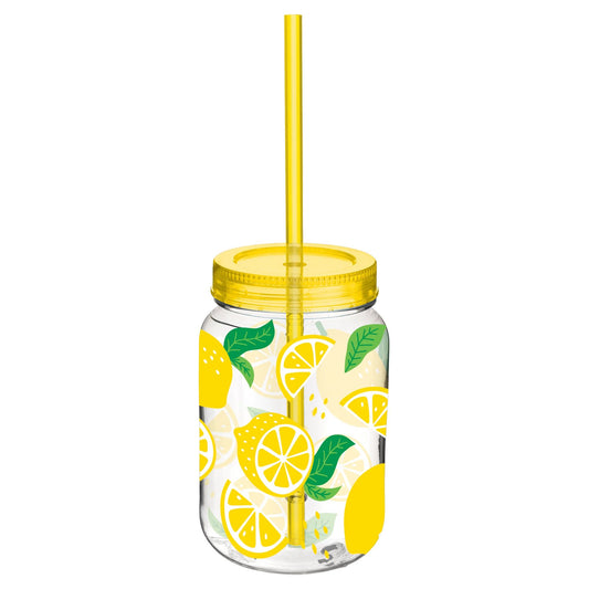 Summer Lemon Mason Cup w/Straw 16Oz