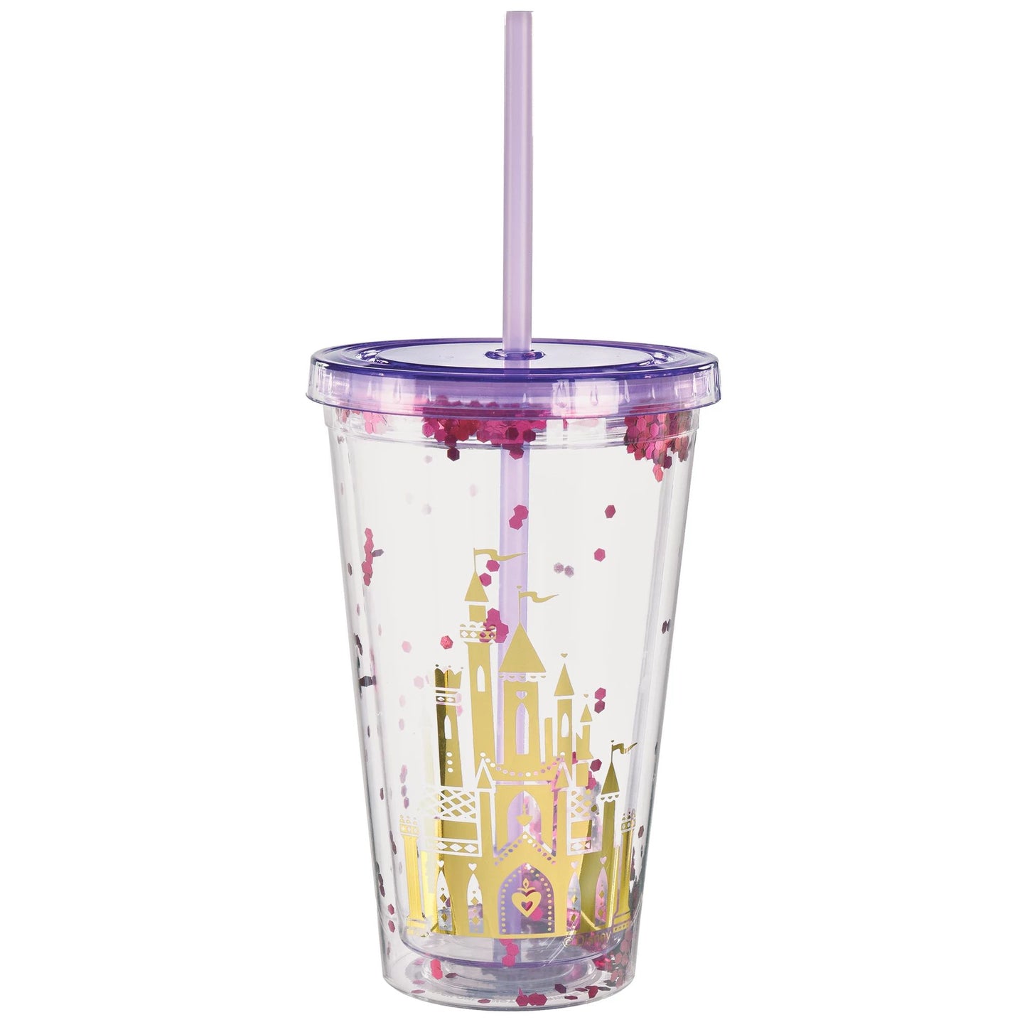 Disney Princess Glitter Confetti Party Cup w/ Straw & Lid 16 oz 1pcs