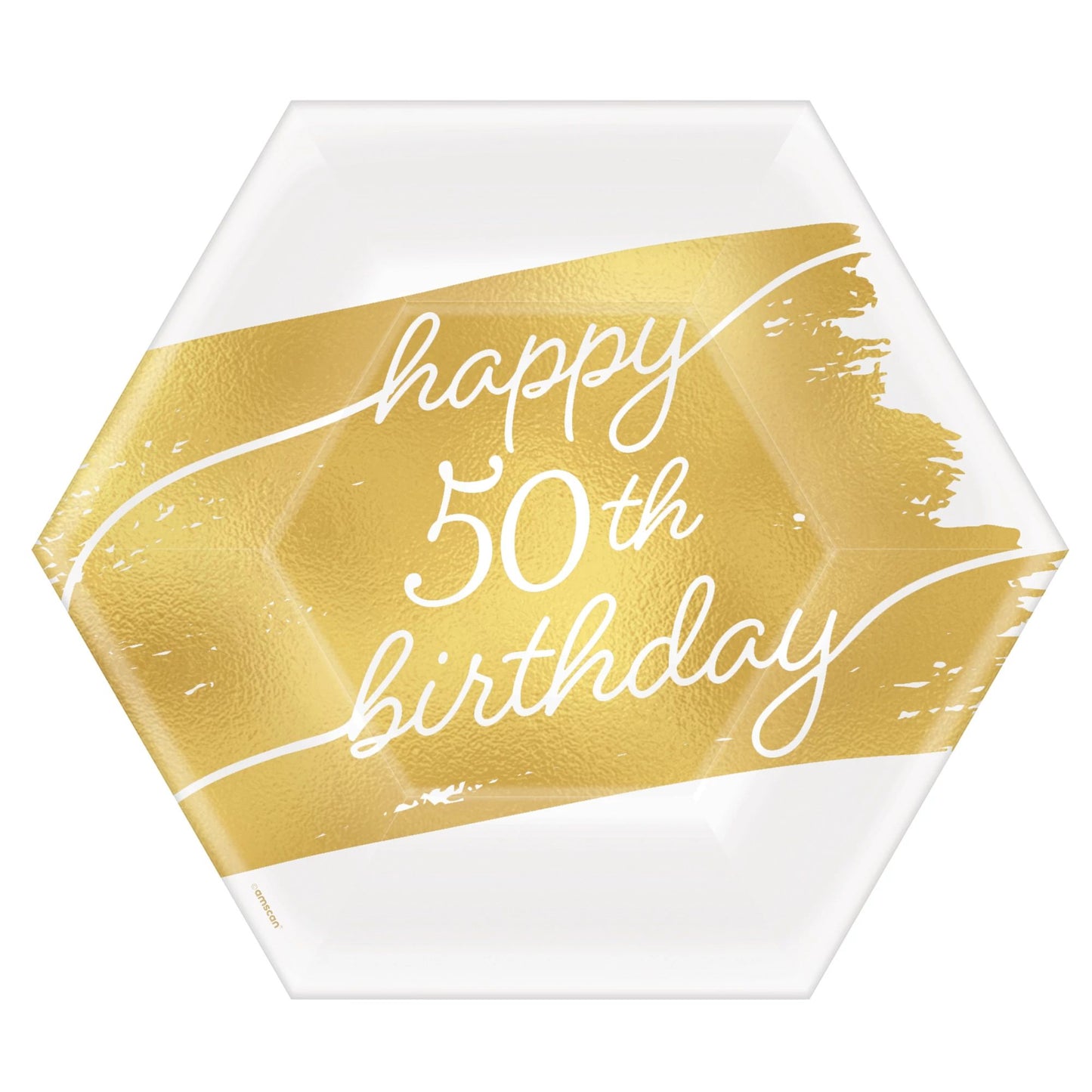 Golden Age Birthday 50th 7" Hexagon Metallic Plates 8Pcs