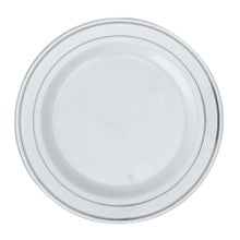 DELUXE PLATE WITH HOT STAMPING RING 10.5Inc Silver 12Pcs Party Place Miami