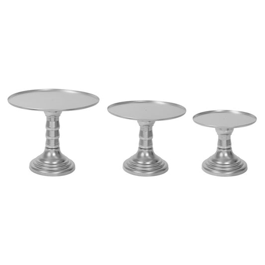 PLASTIC CAKE STAND PEDESTALS 3PC/SET SILVER Party Place Miami