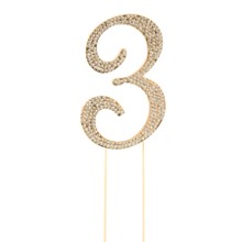 RHINESTONE CAKE TOPPER "3" GOLD Party Place Miami