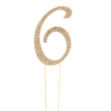 RHINESTONE CAKE TOPPER "6" GOLD Party Place Miami