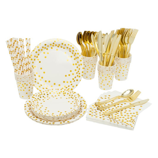 PAPER DINNER SET 25/SET - POLKA DOT GOLD Party Place Miami