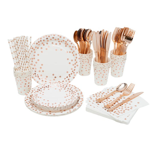 PAPER DINNER SET 25/SET - POLKA DOT ROSE GOLD Party Place Miami