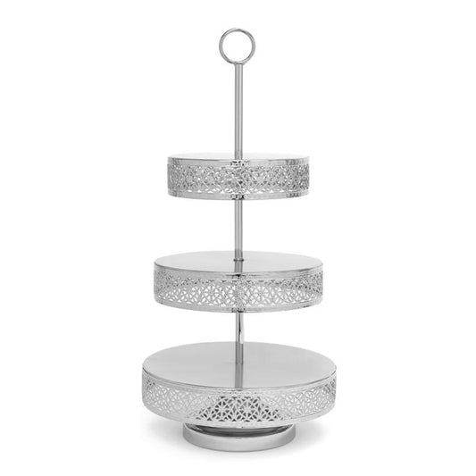 3 TIER DESSERT STAND 23Inc SILVER Party Place Miami