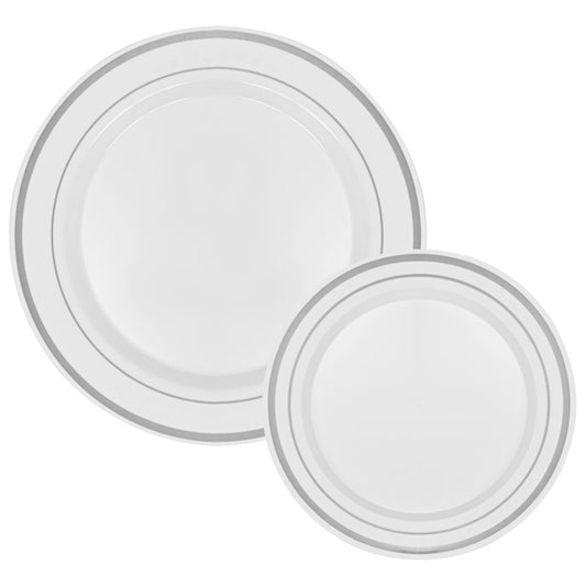 DISPOSABLE DELUXE PLATE SET 50PC SILVER Party Place Miami