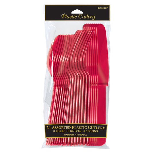 Assorted Plastic Cutlery, 24 Ct. - Apple Red Party Place