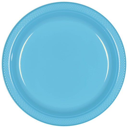 9Inc Round Plastic Plates, Mid 20 Ct. - Caribbean Blue Party Place