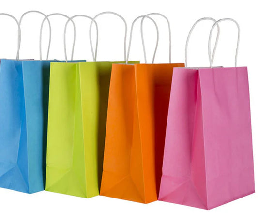 Assorted Pastel Colors Small Kraft Paper Bags 12ct Pink/Lime Green/Orange/Light Blue