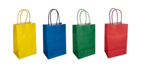 Assorted Solid Colors Small Kraft Paper Bags 12ct Yellow/Red/Royal Blue/Green