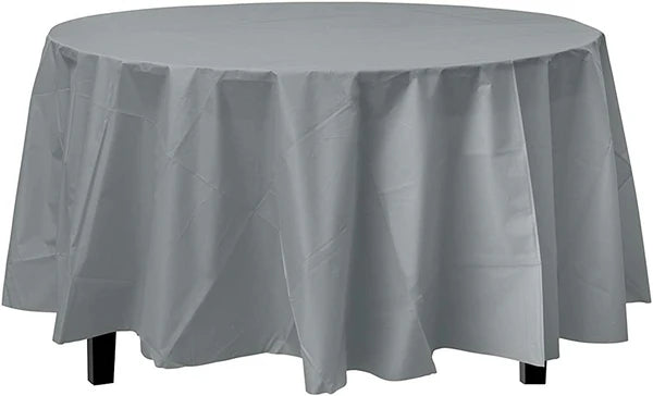 Round Plastic Silver Tablecloth 84Inc