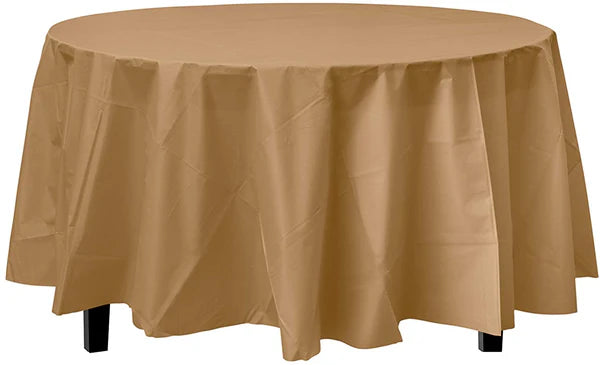 Round Plastic Gold Tablecloth 84Inc